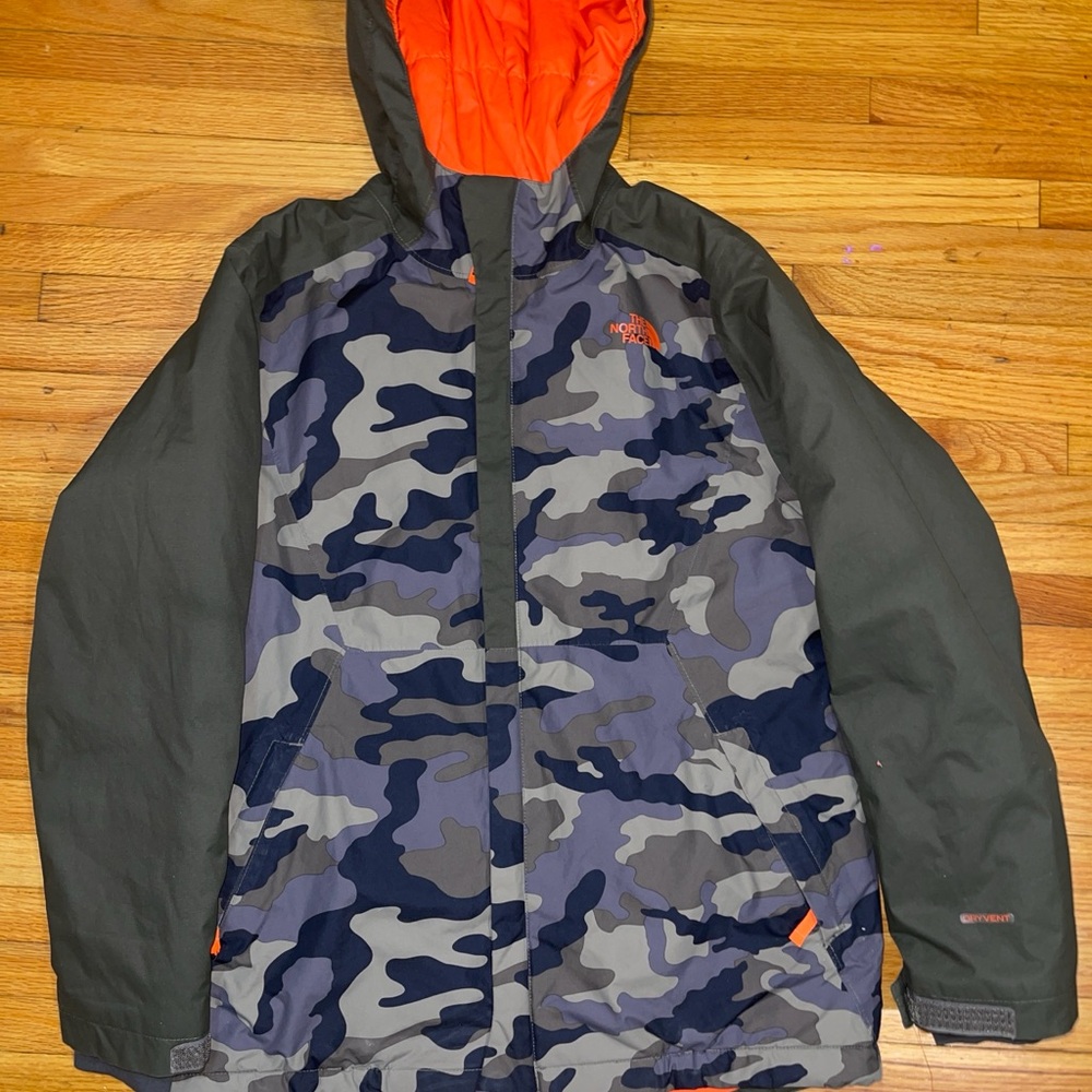 The North Face Men's Camo Ski Jacket - Black and Orange.